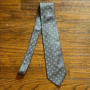 Brooks Brothers Gray and Light Blue Patterned Pure Silk Tie